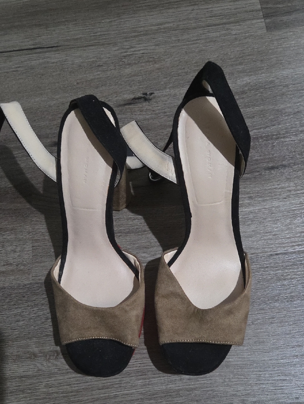 Zara Two-Tone Suede Open-Toe Heels in Black & Brown